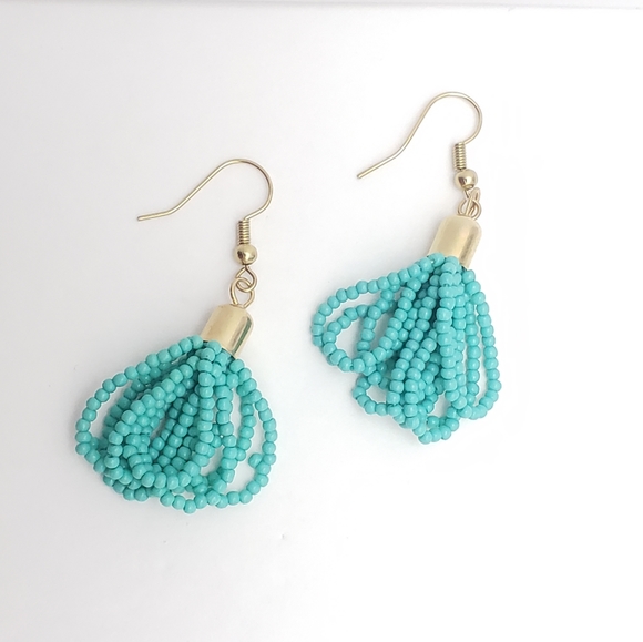 Hand Crafted Jewelry - New Turquoise Seed Bead Drop/Dangle French Wire 18k Gold Plated